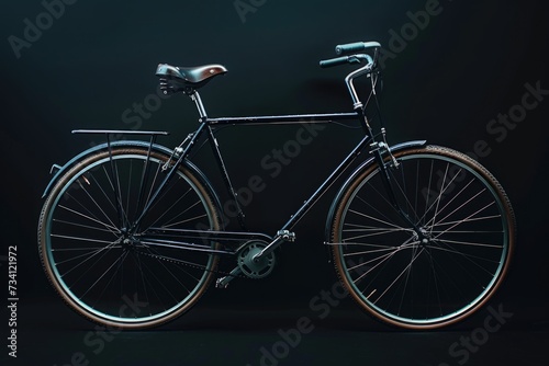 A black bicycle parked against a black wall. Suitable for urban lifestyle, transportation, and cycling themes