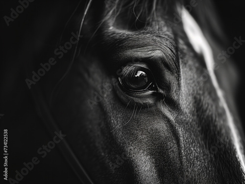The horse's eyes radiate wisdom and kindness in their deep darkness. The harmonious blend of black and white creates a perfectly balanced appearance. © aka_artiom