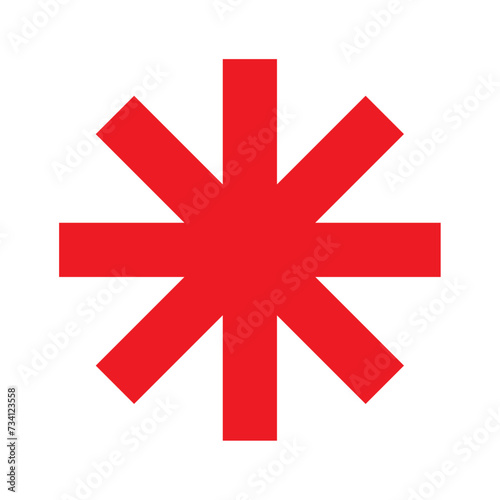 Red asterisk footnote icon. Password, parol sign. Flat icon of asterisk isolated on white background. Vector illustration. Star note symbol for more information