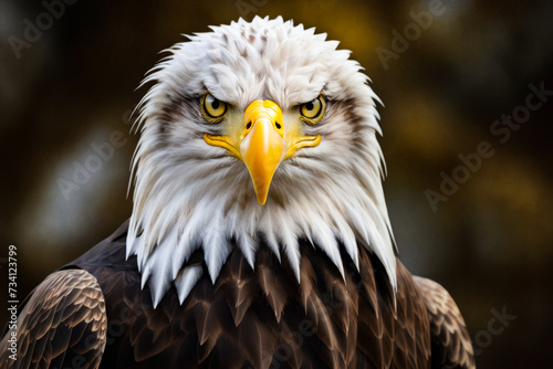 Close up of eagle's face with yellow around its eyes and beak.