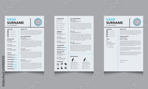 Modern Resume Template Design CV Layout with Cover Letter Template 