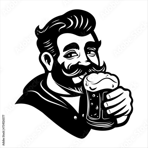 Retro man with a glass of beer in hand, generative ai, vector illustration.