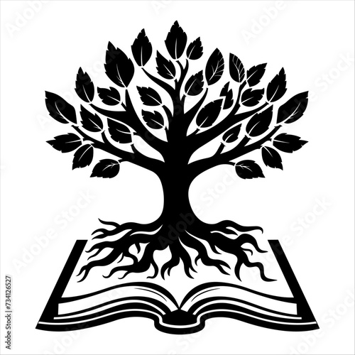 Logo Concept For Tree and Book, generative ai, vector illustration.