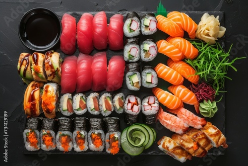 Elegant Assorted Sushi Platter with Fresh Sashimi and Rolls