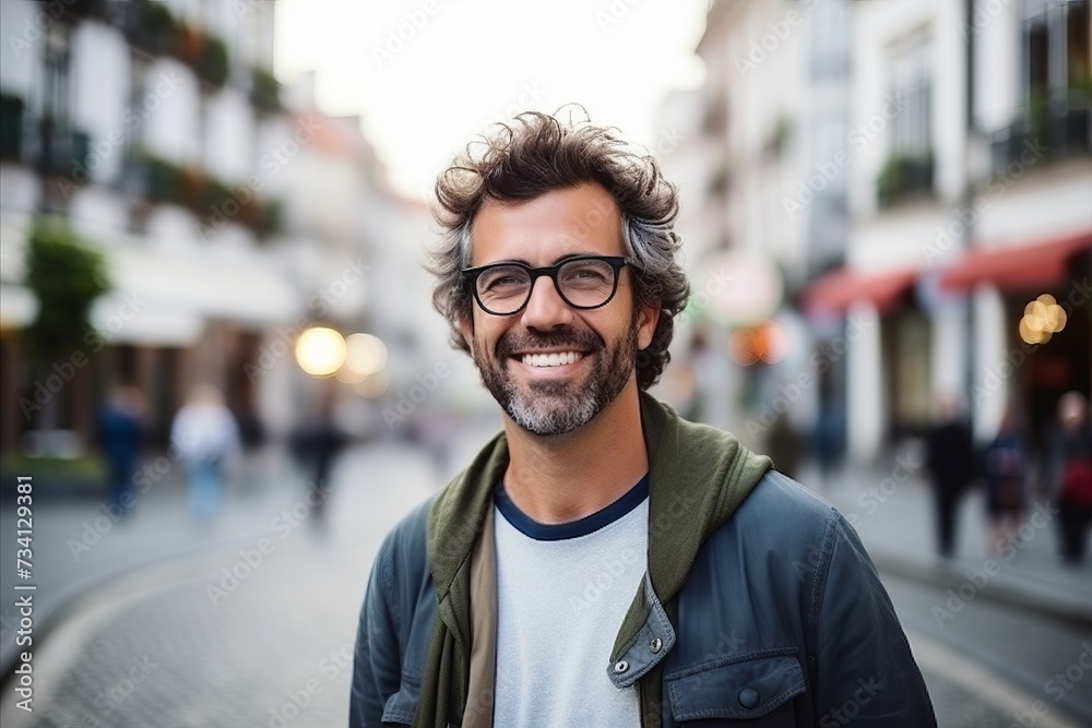 Portrait of a handsome man with eyeglasses in the city