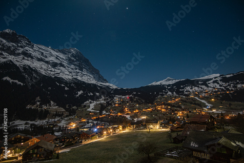 Night in the mountains in Grindelwald of Switzerland
