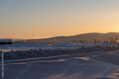 Idyllic panoramic view of a beautiful white winter wonderland scenery in Scandinavia, Swedish Lapland. © Adam