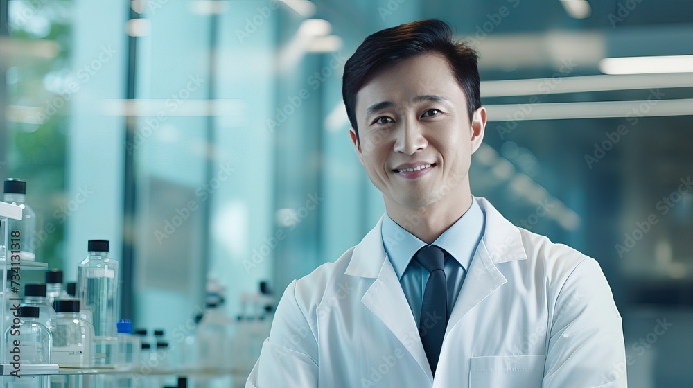 Happy, portrait and an Asian scientist with a tablet for research, medical planning and innovation. Smile, futuristic and a male lab worker with technology for science, online physics and internet Happy, portrait and an Asian scientist with a tablet for research, medical planning and innovation. Smile, futuristic and a male lab worker with technology for science, online physics and internet