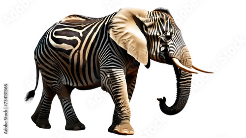 Zebra elephant isolated on transparent background.