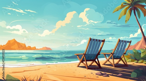 Scenic Illustration of Summer Beach Background © novian