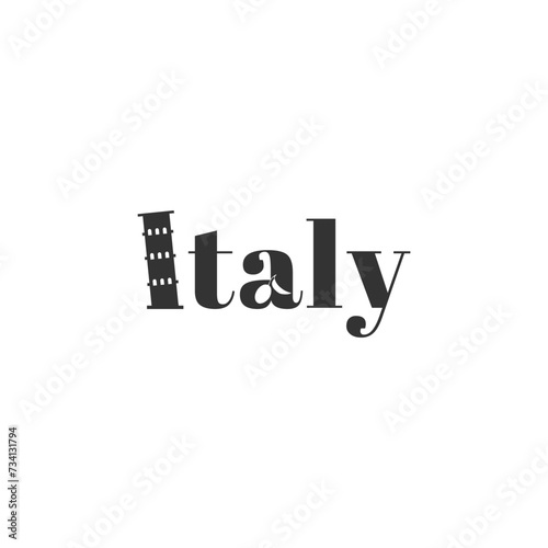 Italy Lettering with Tower of Pisa and olive. photo