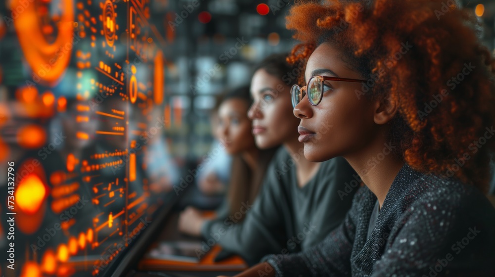  businesswoman in front of a computer screen, exuding professionalism and focus. 