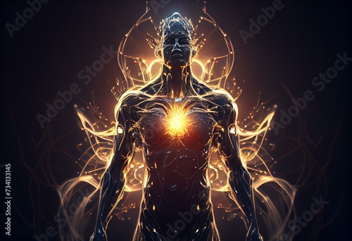 3d illustration of the higher self. the body of light. a true teacher to himself. Generative AI