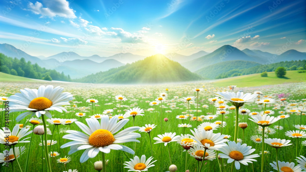 daisy and flower meadow in spring season daisy and flower meadow in spring season