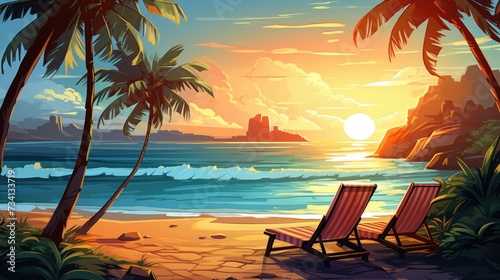 Captivating Illustration of Summer Beach Background © novian