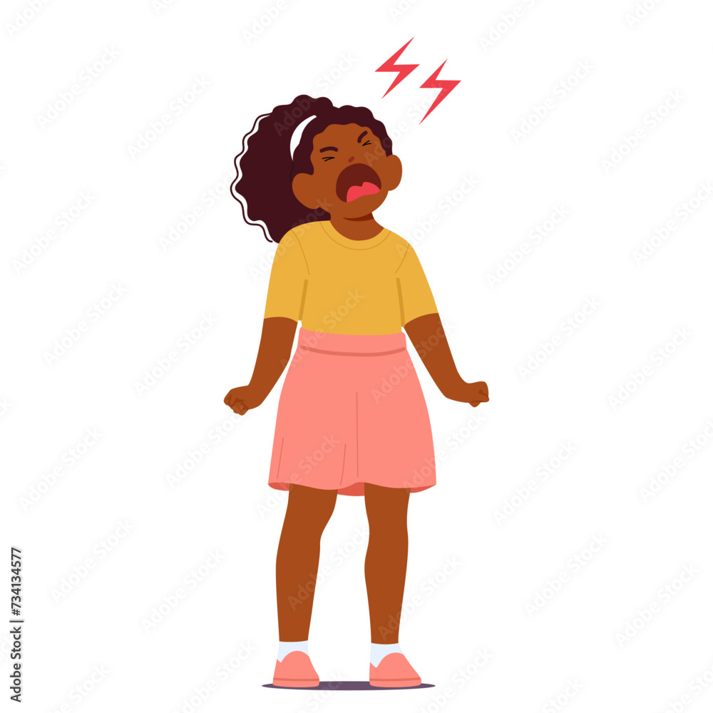 Black Child Girl Unleashes Hysterical Screams In A Tantrum, Emotions Unbridled. Uncontrollable Outburst