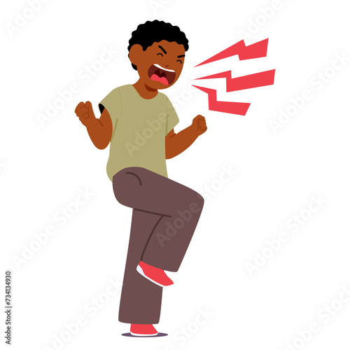 Agitated Child Boy Character Wails Uncontrollably, Succumbing To A Tantrum. Hysterical Screams Pierce The Air