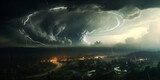 Lightning strike in the night sky over the city. 3d rendering