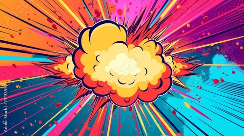 Сolorful comic boom explosion artwork in pop art style. Visual dynamism of modern comic book icon for punch word.  Comic cloud