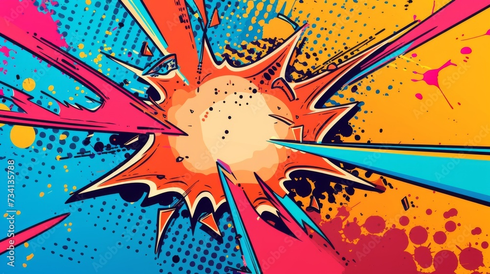 Сolorful comic boom explosion artwork in pop art style. Visual dynamism of modern comic book icon for punch word.  Comic cloud - obrazy, fototapety, plakaty 