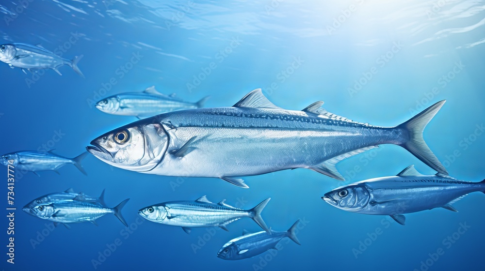 Obraz premium School of sardines swimming from left to right