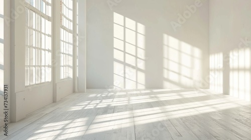 Empty space in white color. Studio room with window