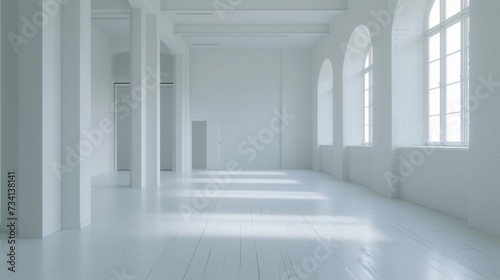 Empty space in white color. Studio room with window