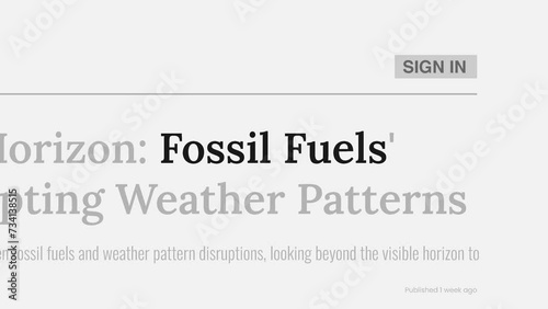 Term 'Fossil fuels' highlighted on FAKE headlines news publications. Titles on white background. Can be used for editorial AND non editorial content as everything is 100% fake