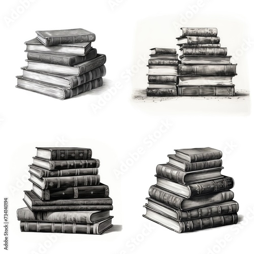 Stack book gravure style. Pile of books illustration