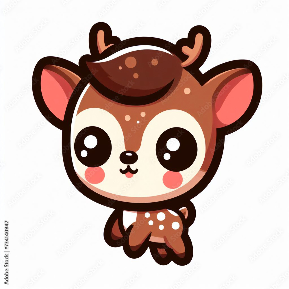 A delightful flat logo of a cute baby deer with big eyes, standing on a white background. Adorable and lovable! A delightful flat logo of a cute baby deer with big eyes, standing on a white background. Adorable and lovable!