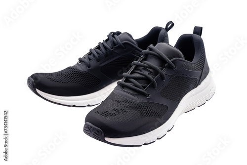 Pair of black sport sneakers, transparent or isolated on white background