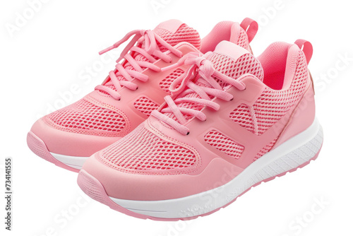 Pair of pink sport sneakers, transparent or isolated on white background