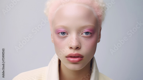 Obraz na płótnie A close-up portrait of a beautiful albino African girl with beautiful makeup. w salonie