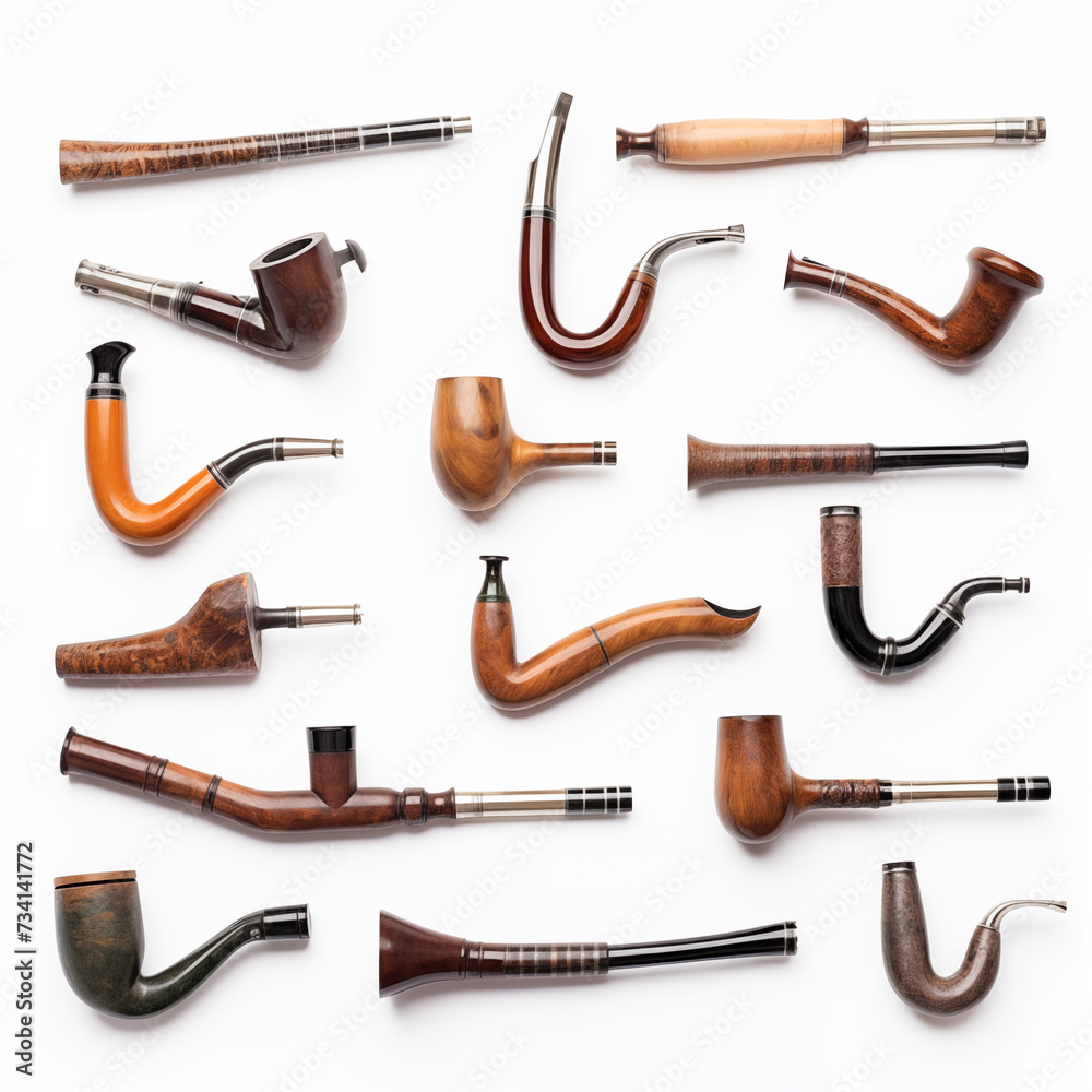 many different smoking pipes isolated on white background many different smoking pipes isolated on white background