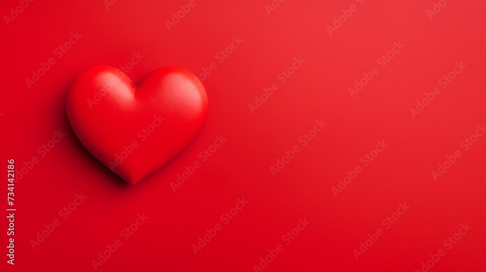 Valentine's Day background, Top view Flat lay Red heart on red background. Valentines day concept with copy space