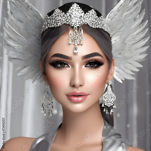 In the realm of ethereal beings known as angels, there exists a particular one adorned with a radiant silver palette. This angel captivates the senses with its delicate and exquisite presence. Its eth photo