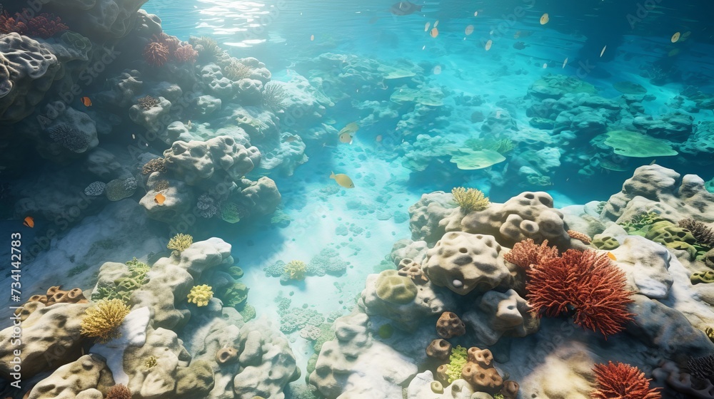 Obraz premium Water nature fish sea coral egypt red sea Underwater world top view corals self-leveling floors 3d floor nature