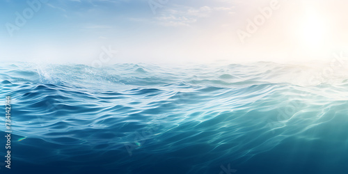 Blue sea water surface with sunbeams, 3d render illustration