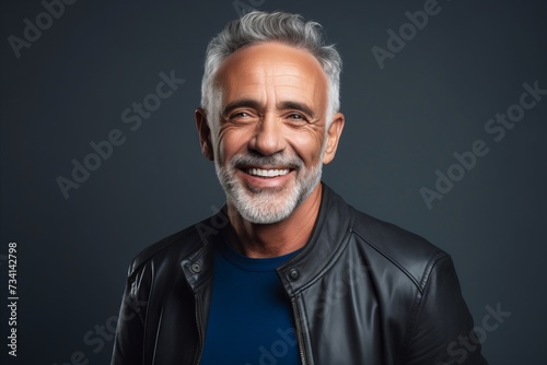 Portrait of a handsome mature man in a black leather jacket. © Loli