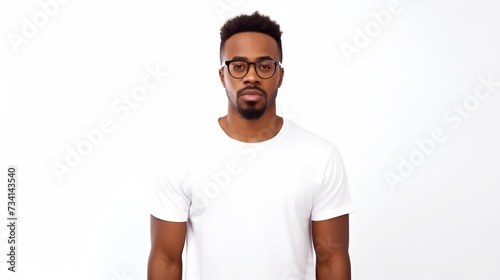 A man of African descent is seen in a white tee and sporting glasses.