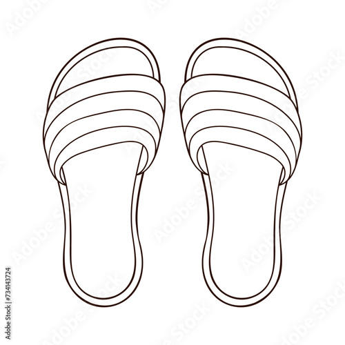 Slipper with stripes linear icon in line art style. Flip flops beach shoes outline symbol. Vector illustration isolated on a white background.