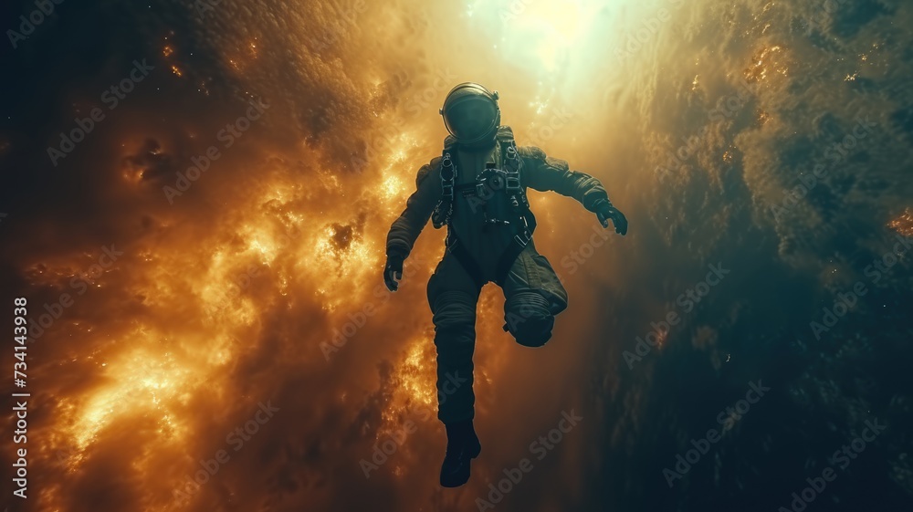 Skydiver in freefall high up in the air Skydiver in freefall high up in the air