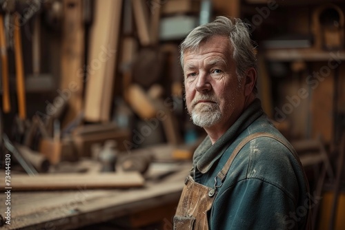 Portrait of a senior carpenter who is working in his workshop.