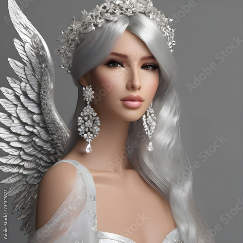 In the realm of ethereal beings known as angels, there exists a particular one adorned with a radiant silver palette. This angel captivates the senses with its delicate and exquisite presence. Its eth photo