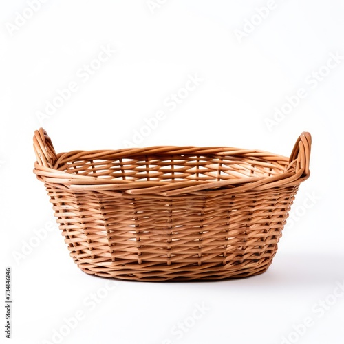 Empty wicker basket isolated on white background, Empty wooden fruit or bread basket