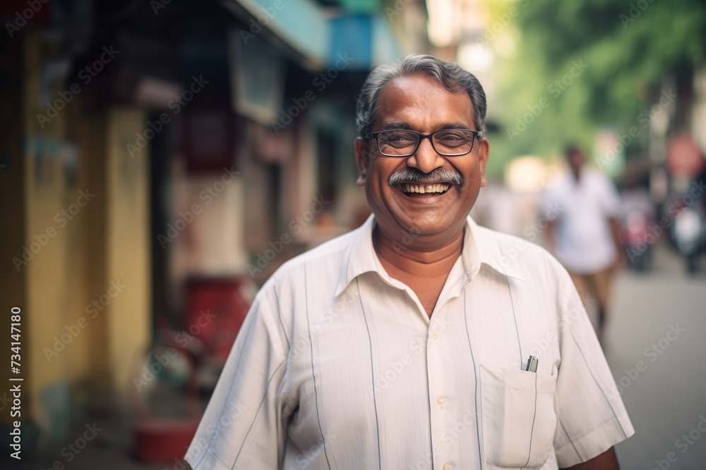 Obraz premium Indian man smiling happy face on city street