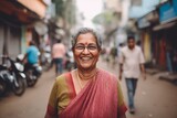 Indian woman smiling happy face portrait on city street