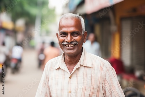 Indian man smiling happy face on city street