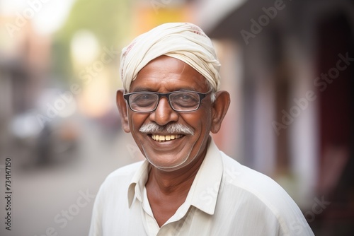 Indian man smiling happy face on city street © blvdone