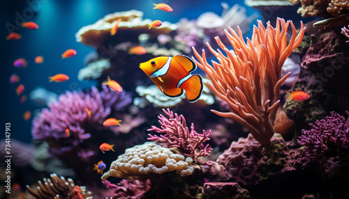 Colorful clown fish swimming in a vibrant underwater reef generated by AI